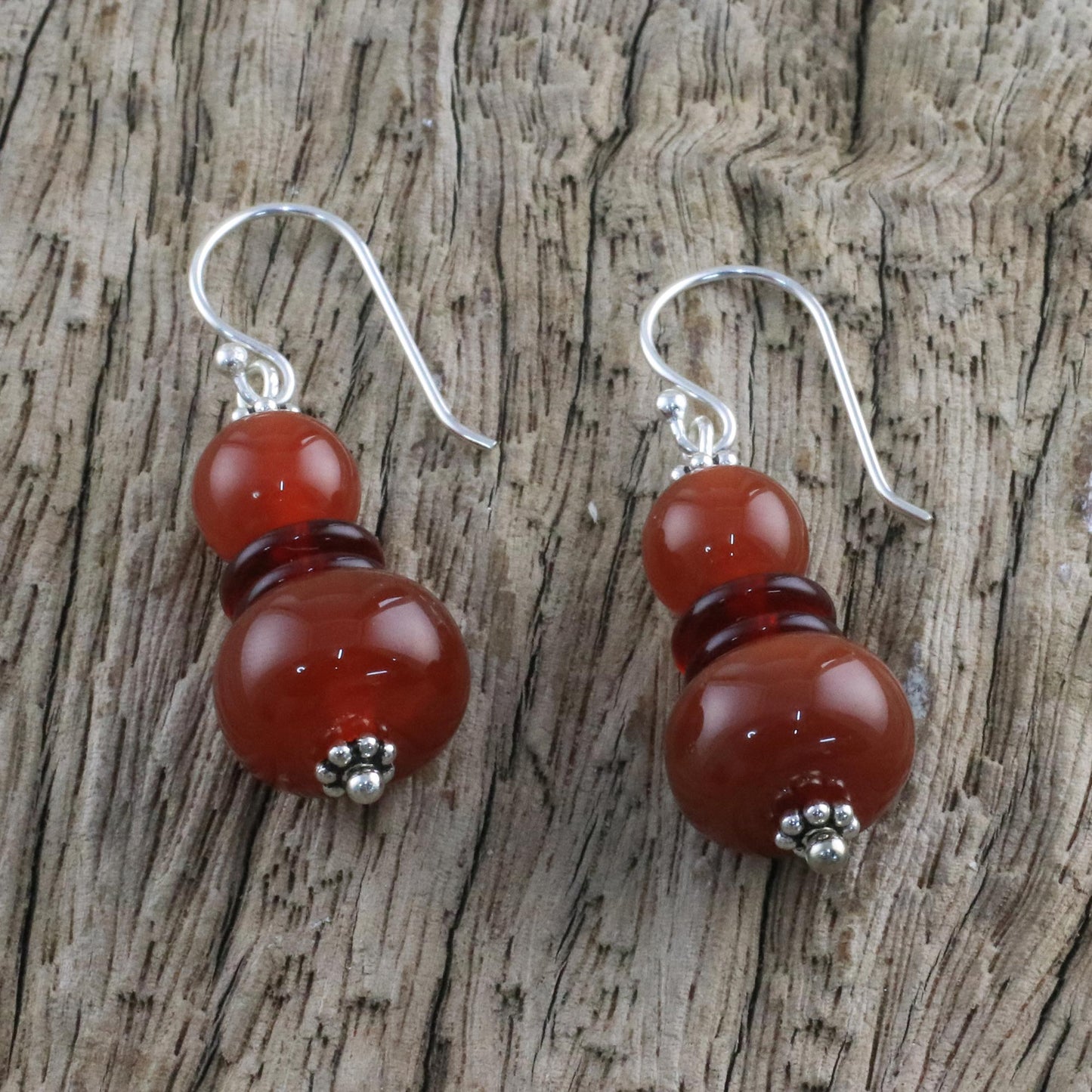 Fiery Memory Carnelian & Silver Beaded Earrings