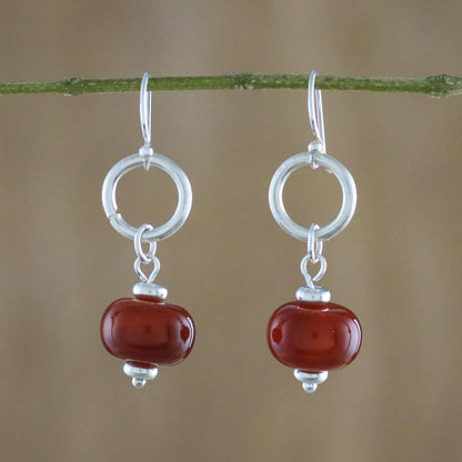 Dreamy Night Carnelian and Sterling Silver Dangle Earrings form Thailand