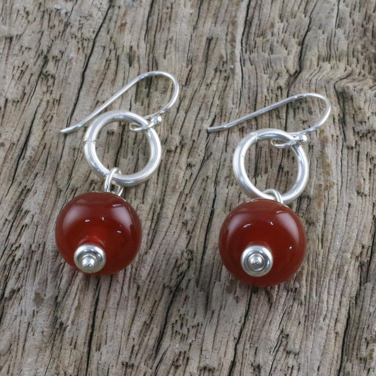 Dreamy Night Carnelian and Sterling Silver Dangle Earrings form Thailand