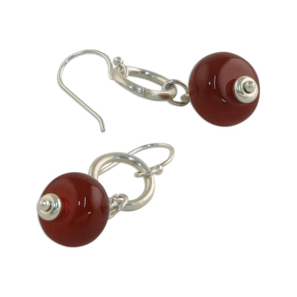 Dreamy Night Carnelian and Sterling Silver Dangle Earrings form Thailand