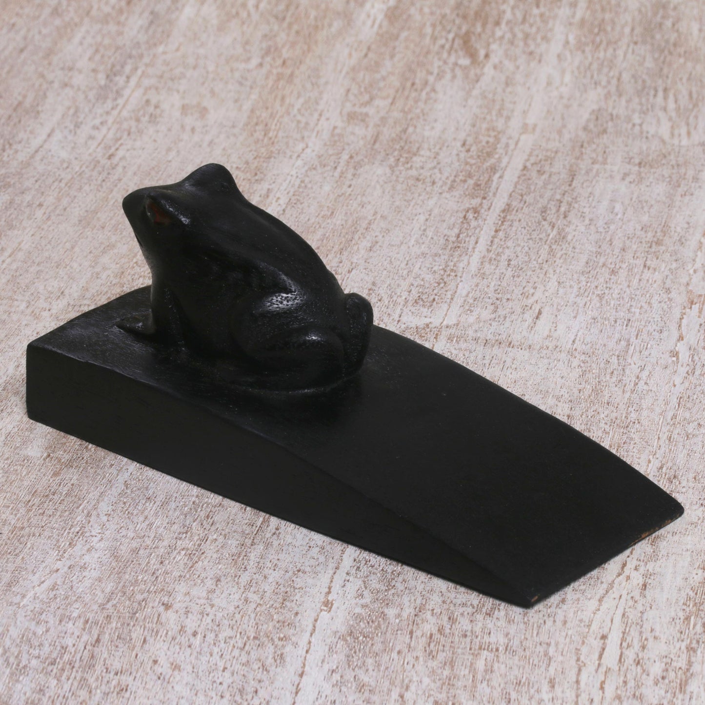 Helpful Toad in Black Handcrafted Suar Wood Toad Doorstop in Black from Bali