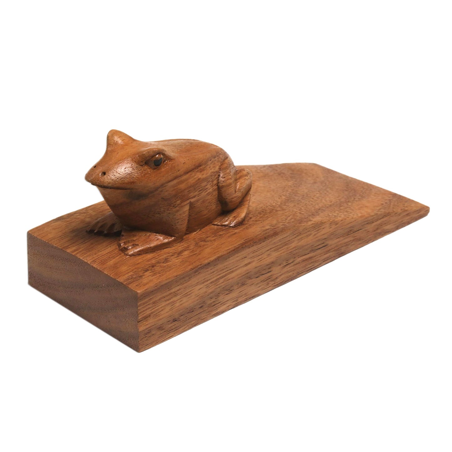 Helpful Toad in Brown Handcrafted Suar Wood Frog Doorstop in Brown from Bali