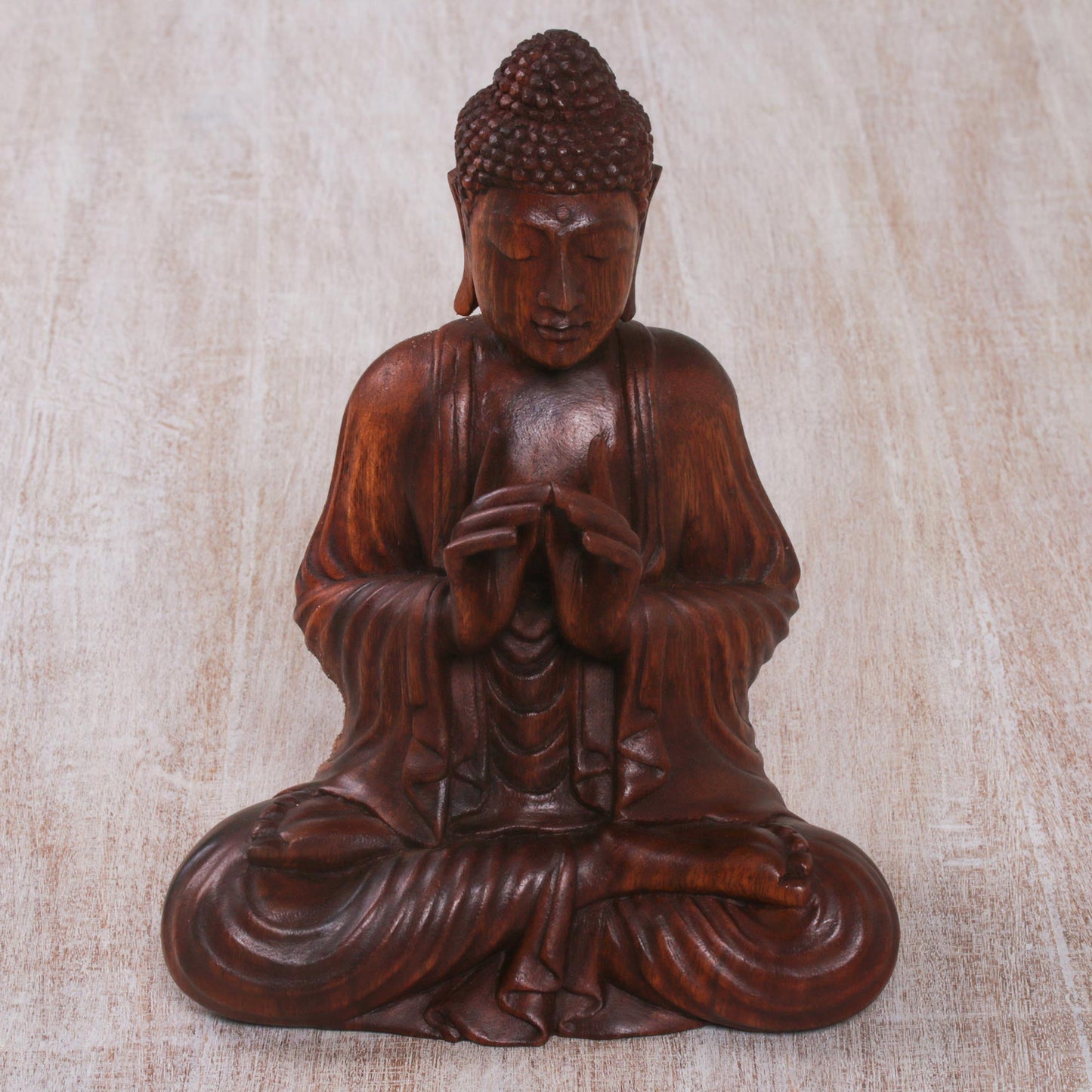 Buddha with Vitarka Mudra Handcrafted Suar Wood Buddha Sculpture from Bali