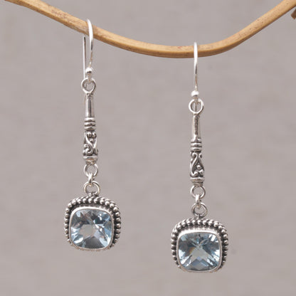 Majestic Gleam Faceted Blue Topaz and 925 Silver Dangle Earrings from Bali