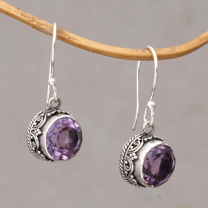 Iridescent Circles Circular Amethyst and Silver Dangle Earrings from Bali