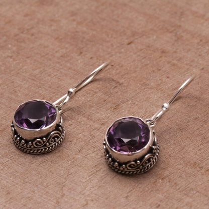 Iridescent Circles Circular Amethyst and Silver Dangle Earrings from Bali