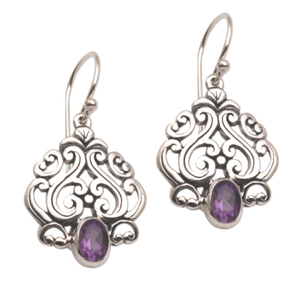 Jeweled Mystery Amethyst and Sterling Silver Dangle Earrings from Bali