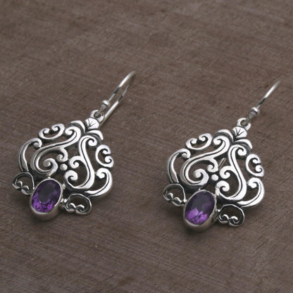 Jeweled Mystery Amethyst and Sterling Silver Dangle Earrings from Bali