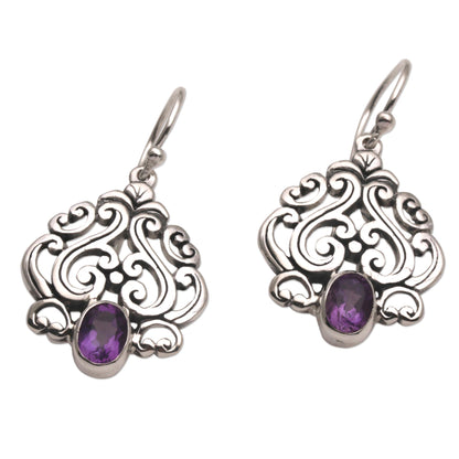 Jeweled Mystery Amethyst and Sterling Silver Dangle Earrings from Bali