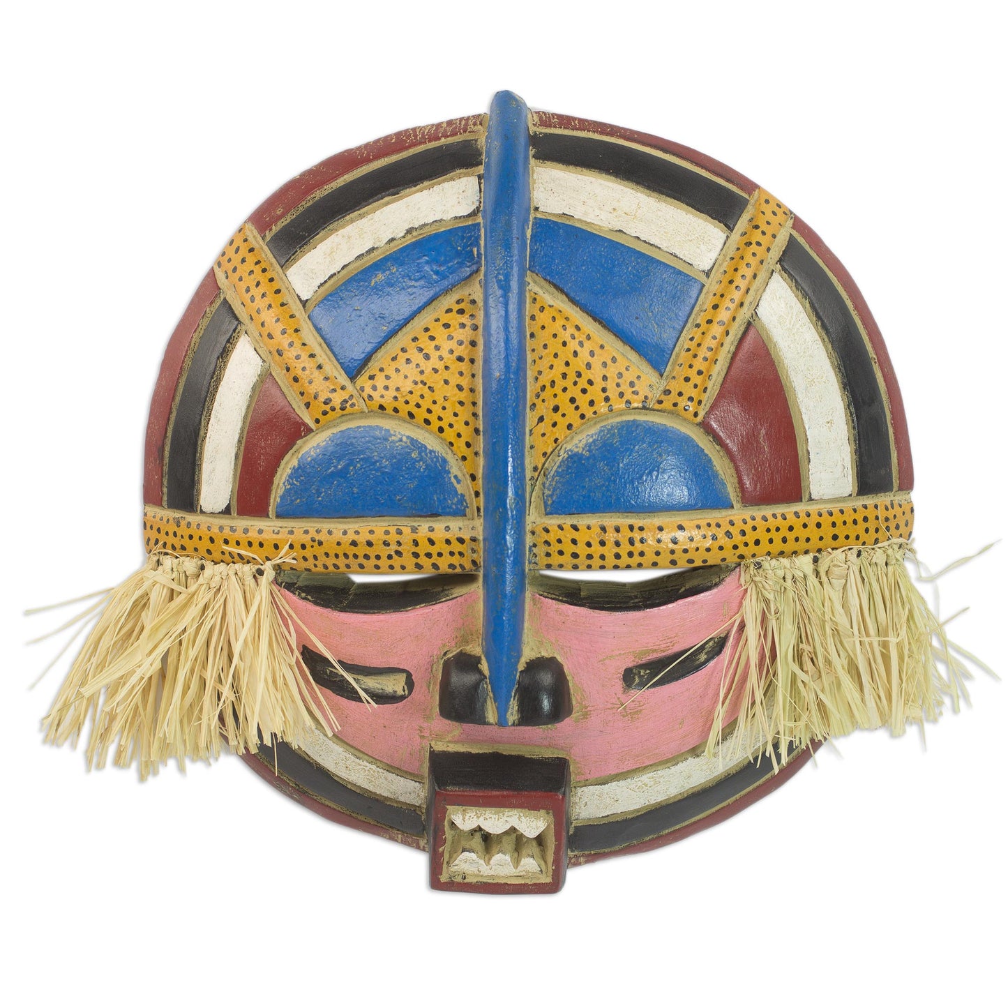 Adenike Hand Carved Rubberwood Round Adenike Mask with Raffia