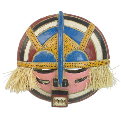 Adenike Hand Carved Rubberwood Round Adenike Mask with Raffia