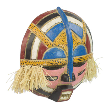 Adenike Hand Carved Rubberwood Round Adenike Mask with Raffia