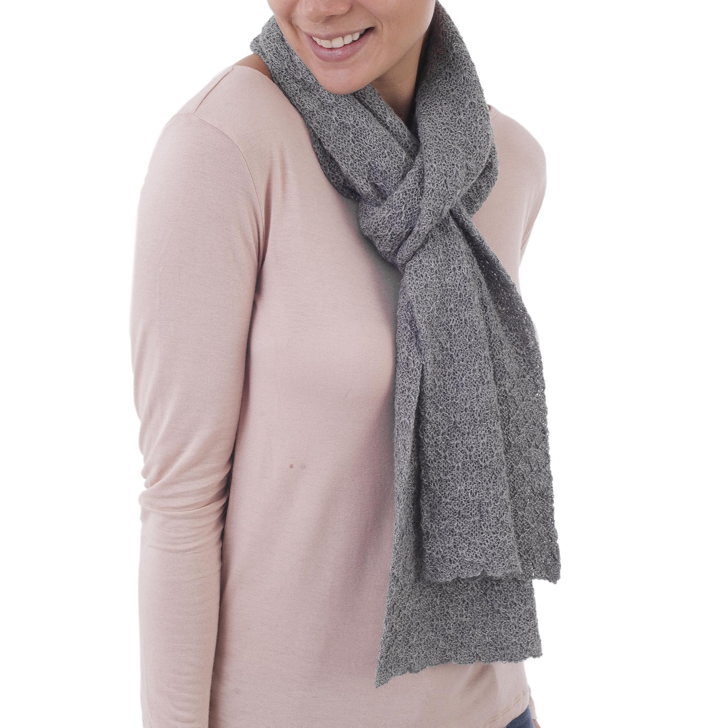 Solid Style in Smoke 100% Baby Alpaca Wrap Scarf in Solid Smoke Grey from Peru