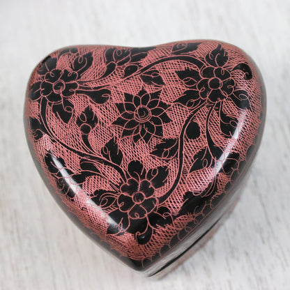 Floral Hearts Lacquerware Heart Shaped Boxes in Pink and Green (Pair)