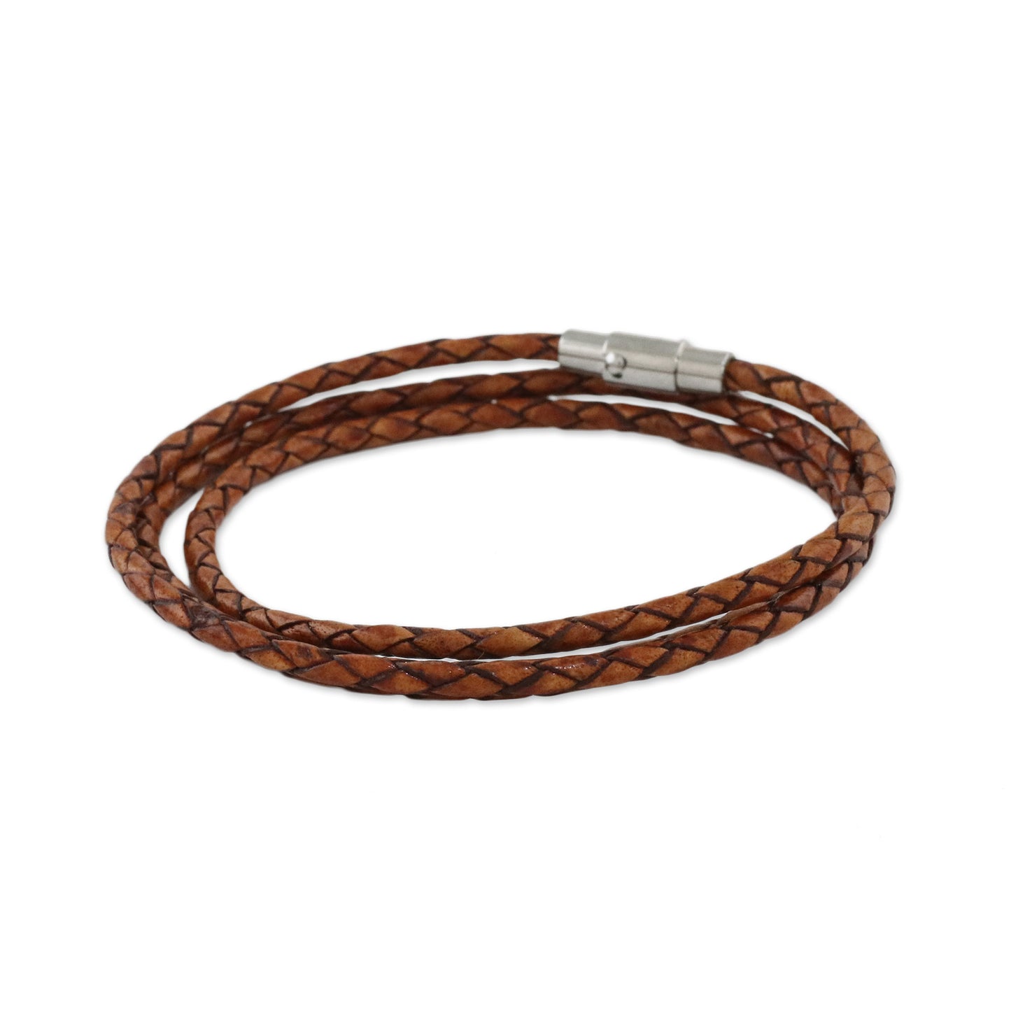 Brown Charm 23 Inch Braided Brown Leather Wrap Bracelet from Thailand