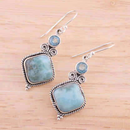 Pastel Seas Blue Topaz and Larimar Sterling Silver Dangle Earrings