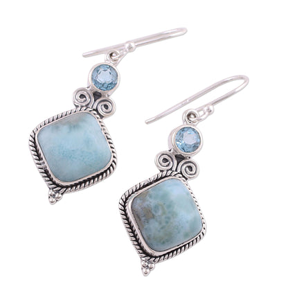 Pastel Seas Blue Topaz and Larimar Sterling Silver Dangle Earrings