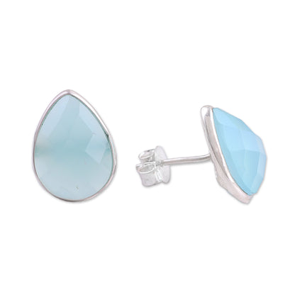 Raindrop Prisms Silver Chalcedony Earrings