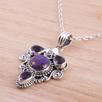 Royal Heart Amethyst and Composite Turquoise Pendant Necklace