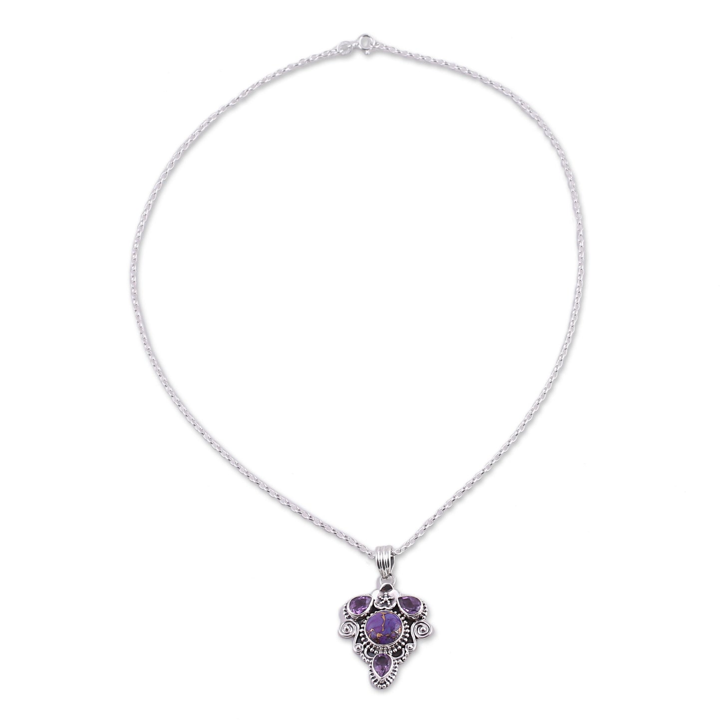 Royal Heart Amethyst and Composite Turquoise Pendant Necklace