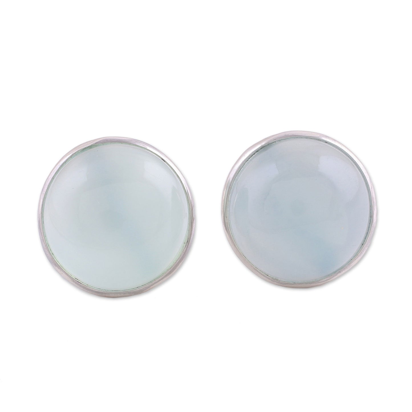 Moonlight Peace Aqua Chalcedony Round Button Earrings from India