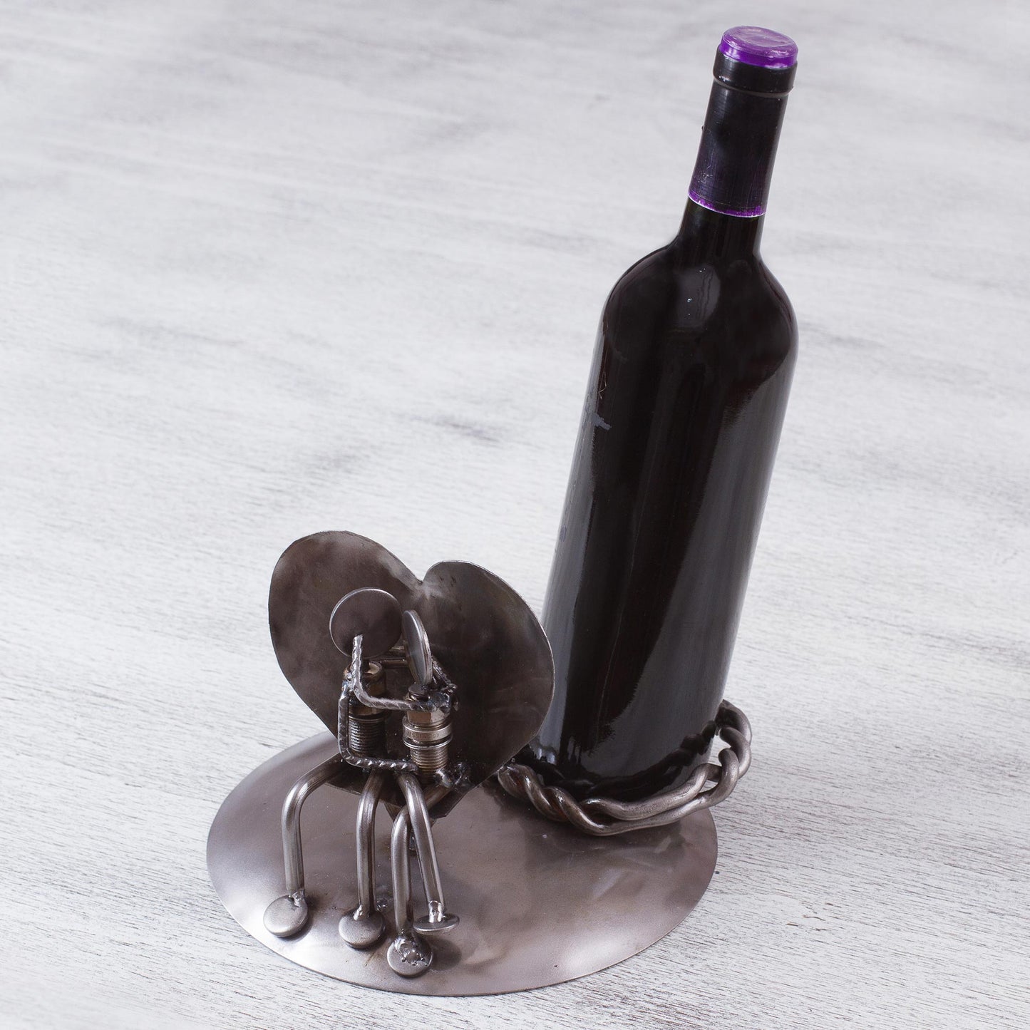 Rustic Romance Rustic Auto Part Sculpture Wine Bottle Holder from Mexico