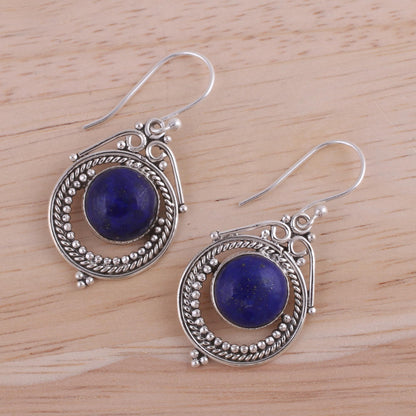 Elegant Globes Lapis Lazuli and Sterling Silver Dangle Earrings from India