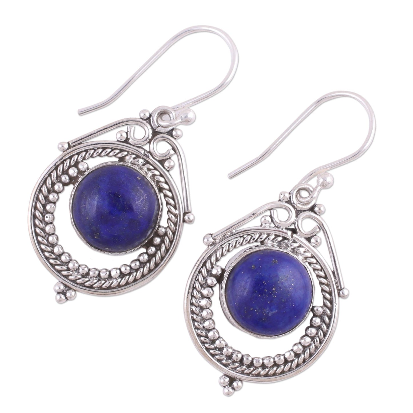 Elegant Globes Lapis Lazuli and Sterling Silver Dangle Earrings from India