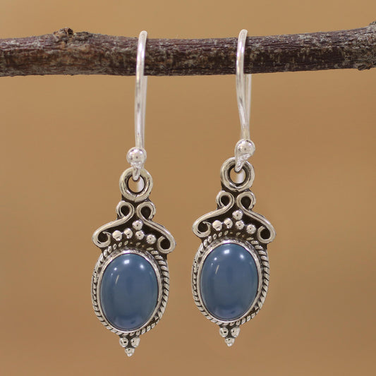 Elegant Gloss in Blue Blue Chalcedony and 925 Silver Dangle Earrings from India