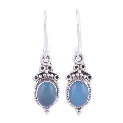 Elegant Gloss in Blue Blue Chalcedony and 925 Silver Dangle Earrings from India