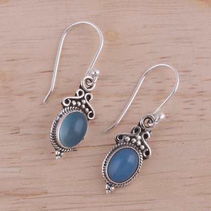 Elegant Gloss in Blue Blue Chalcedony and 925 Silver Dangle Earrings from India