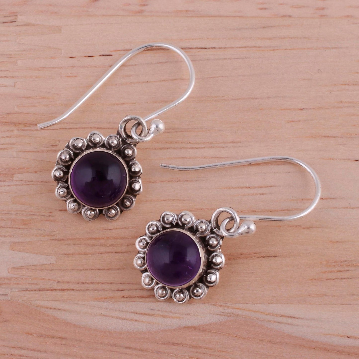 Purple Appeal Indian Amethyst and Sterling Silver Floral Dangle Earrings