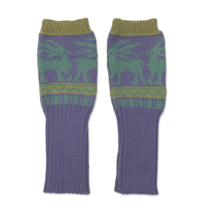 Inca Landscape Blue & Green Alpaca Fingerless Gloves