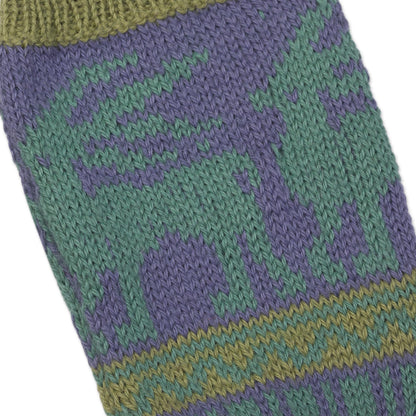 Inca Landscape Blue & Green Alpaca Fingerless Gloves