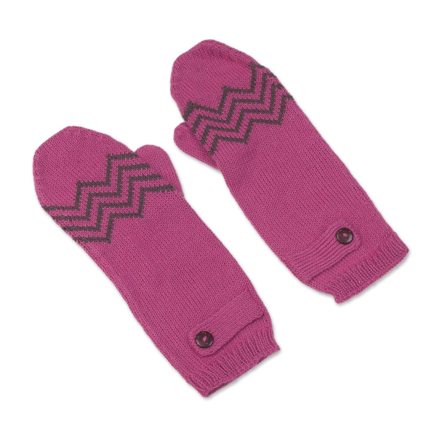 Zigzag Warmth in Lead Grey Alpaca Blend Mittens in Rose and Lead Grey from Peru