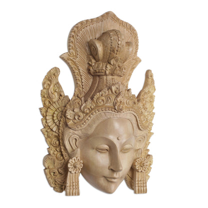 Crowned Princess Sita Artisan Hand-Carved Wooden Princess Sita Mask from Bali