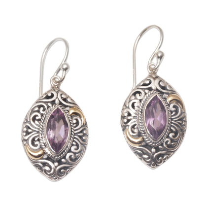 Defiant Beauty Gold Accent Amethyst Swirl Motif Dangle Earrings from Bali