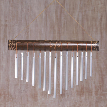 Melodic Blossom Bamboo and Aluminum Floral Wind Chimes from Bali