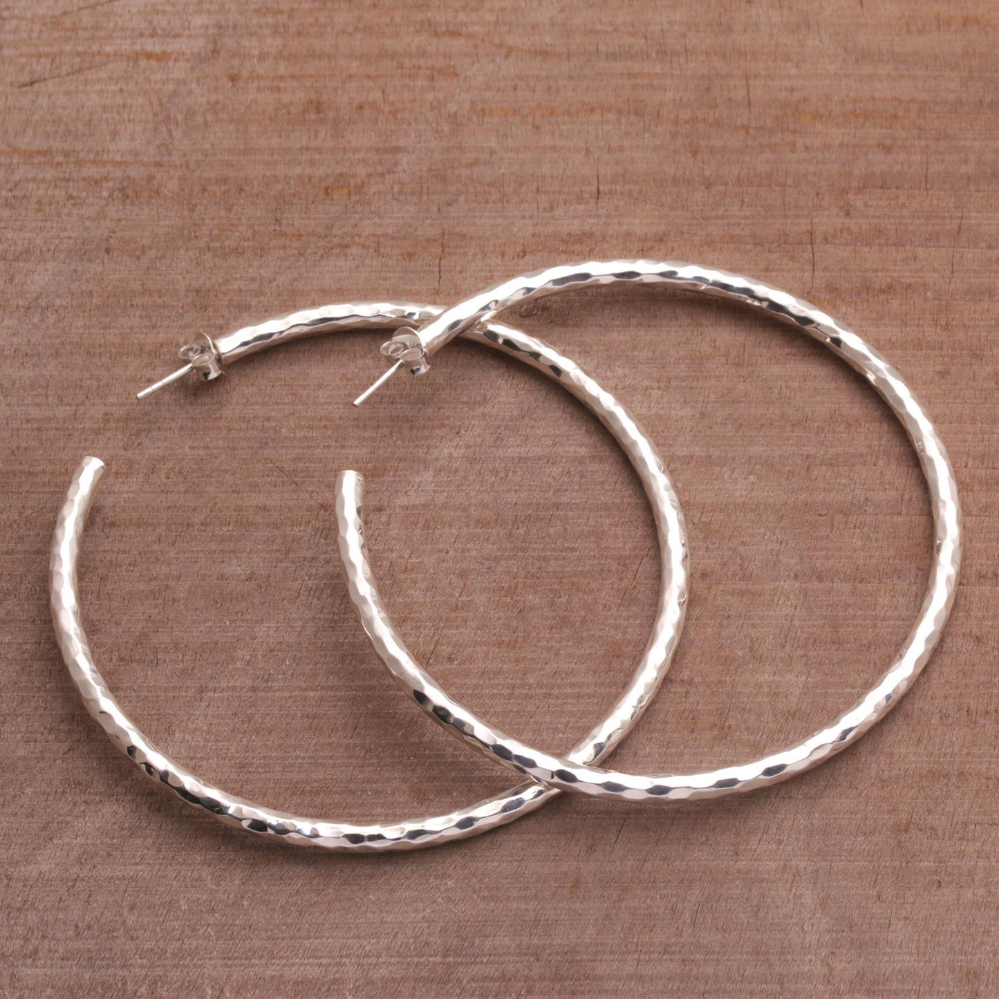 Glimmering Memories Sterling Silver Hammered Motif Half-Hoop Earrings from Bali