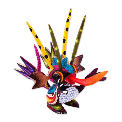 Energetic Martian Wood Alebrije Sculpture of a Colorful Alien from Mexico