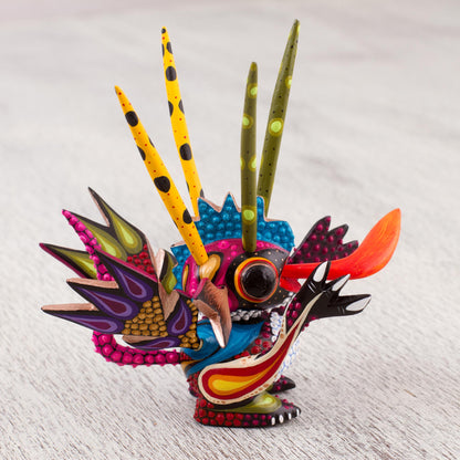 Energetic Martian Wood Alebrije Sculpture of a Colorful Alien from Mexico