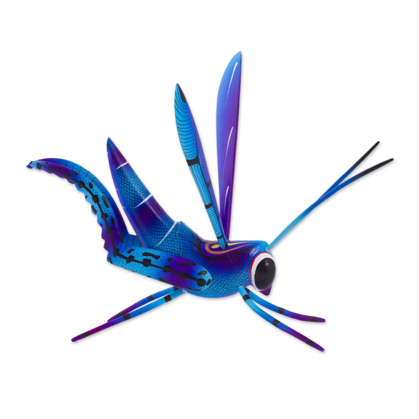 Blue Good Luck Cricket Wood Alebrije Cricket Sculpture in Blue from Mexico