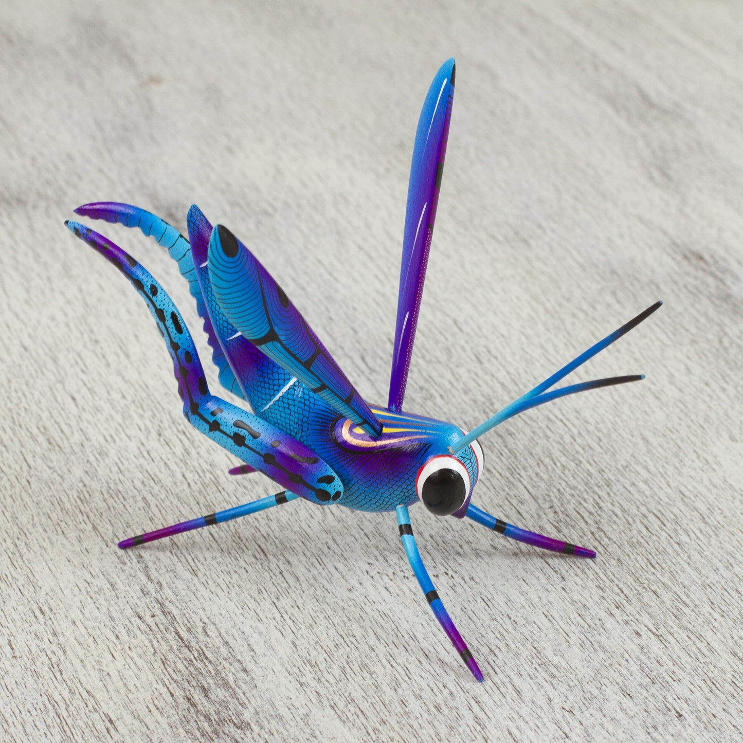 Blue Good Luck Cricket Wood Alebrije Cricket Sculpture in Blue from Mexico