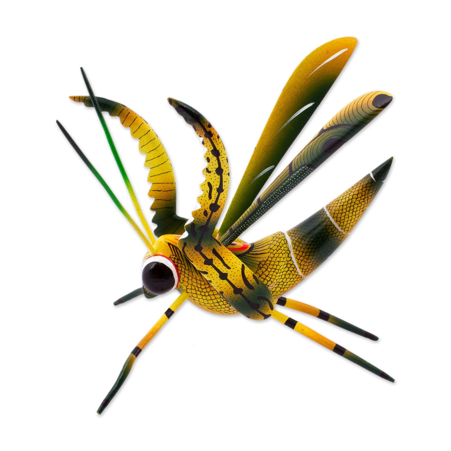 Yellow Good Luck Cricket Wood Alebrije Cricket Sculpture in Yellow from Mexico