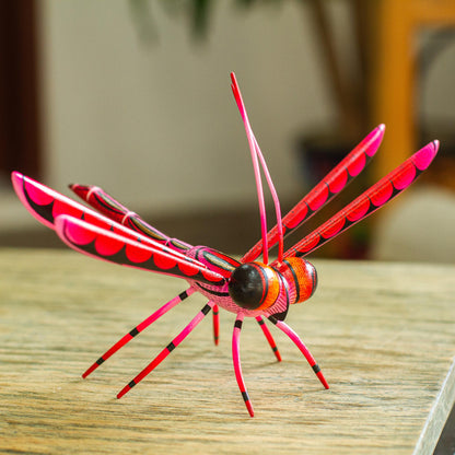 Sweet Freedom in Pink Handcrafted Pink Copal Wood Dragonfly Sculpture from Mexico