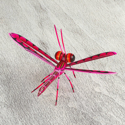 Sweet Freedom in Pink Handcrafted Pink Copal Wood Dragonfly Sculpture from Mexico