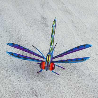 Sweet Freedom in Blue Handcrafted Blue Copal Wood Dragonfly Sculpture from Mexico