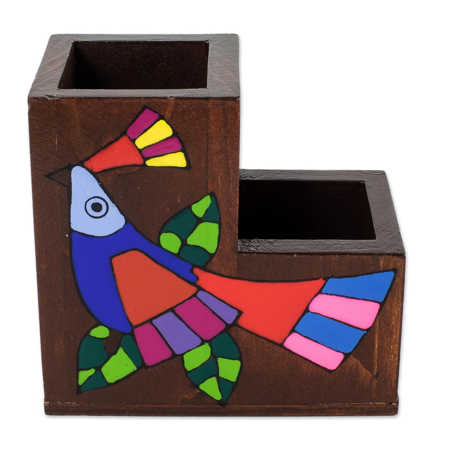 Flora and Fauna Wood Desk Organizer Pine Hand Painted El Salvador