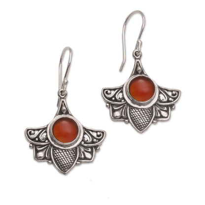 Falcon's Eye Carnelian and Sterling Silver Bird Dangle Earrings from Bali