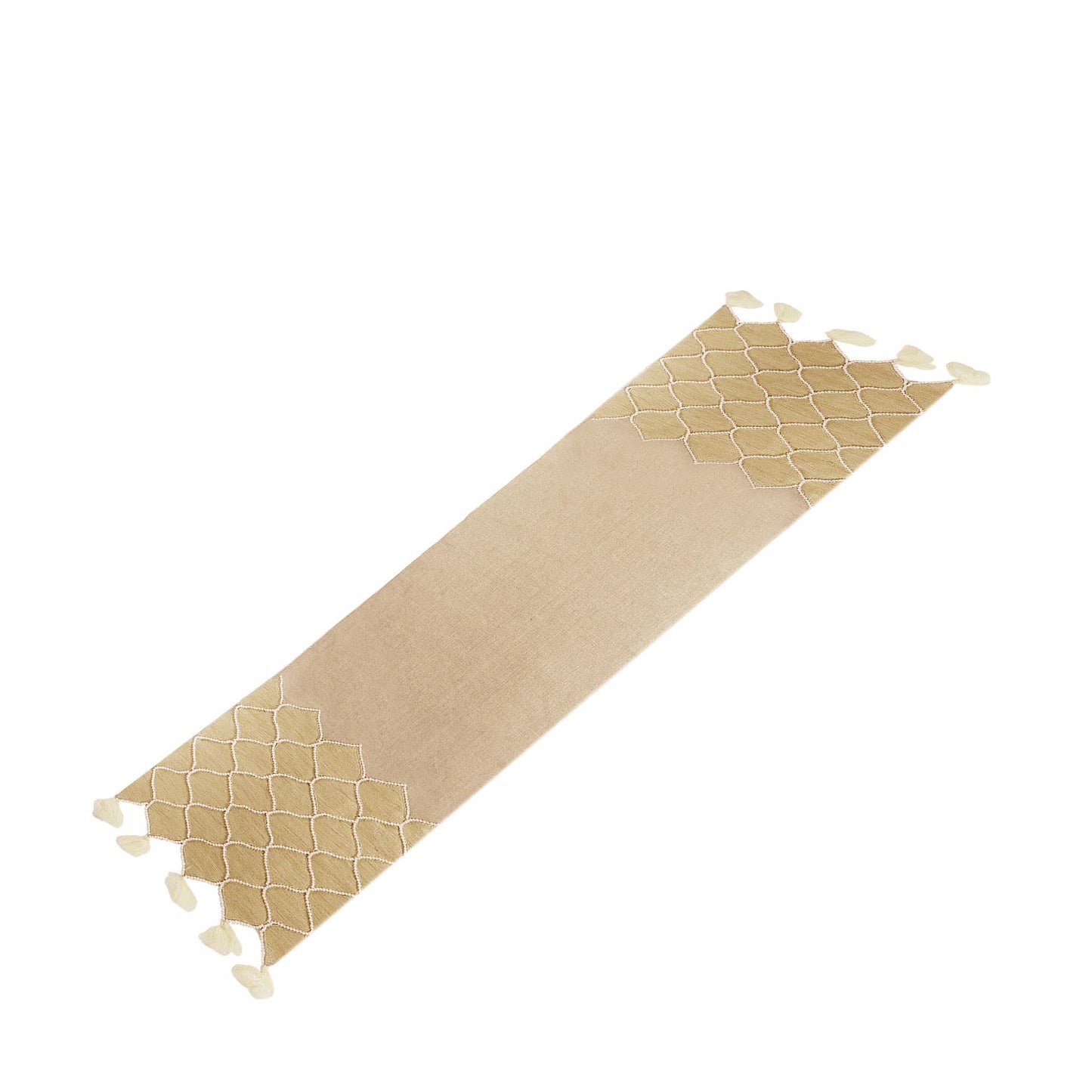 Classic Honeycomb Cotton Jute Beige Beaded Embroidered Table Runner